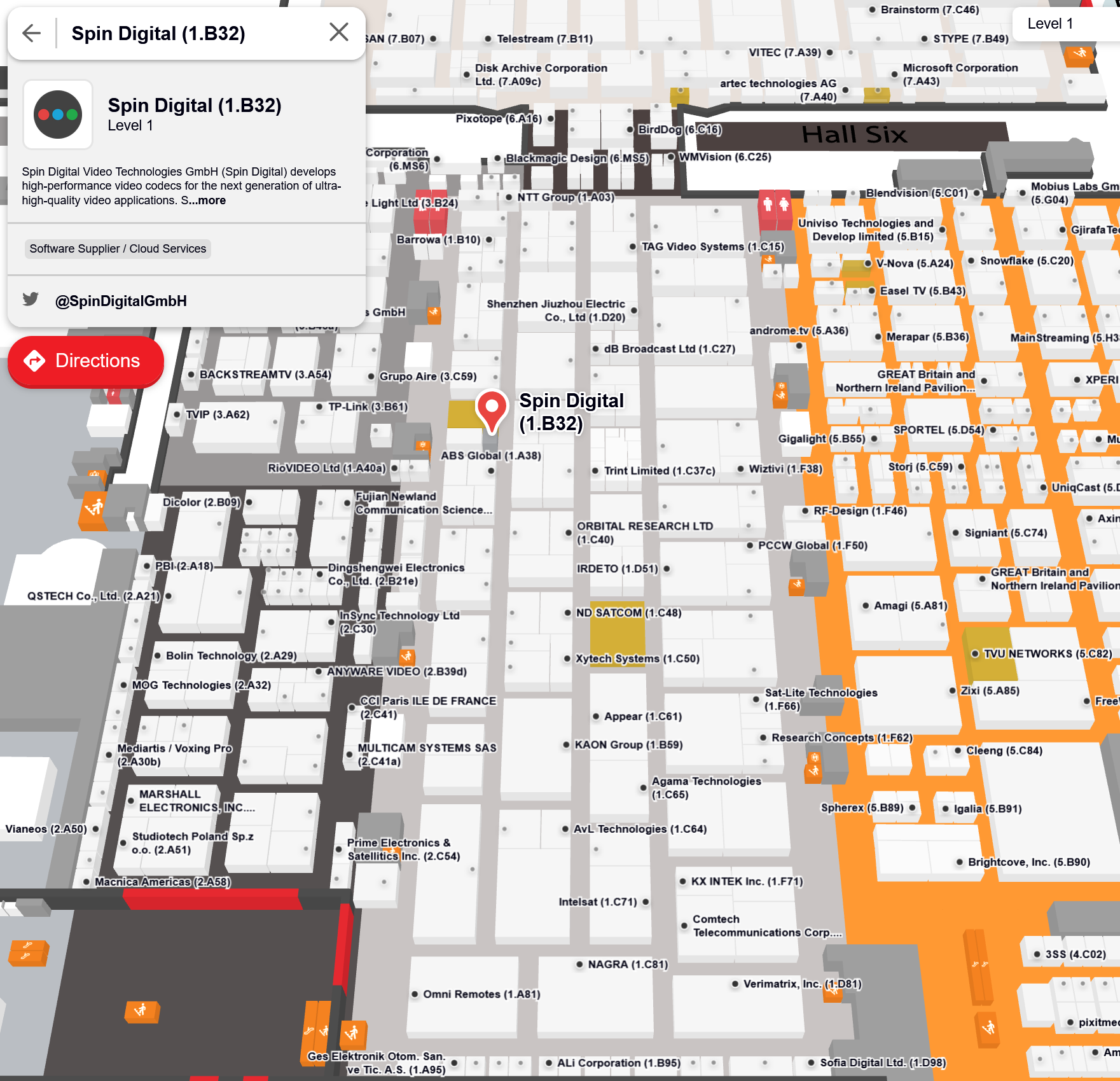 Location of the Spin Digital boot at IBC 2023: Booth 1.B32 (Hall 1)